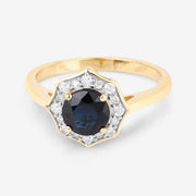 Bids.com 1.34 Carat Genuine Blue Sapphire and White Diamond 10K Yellow Gold Ring Rings