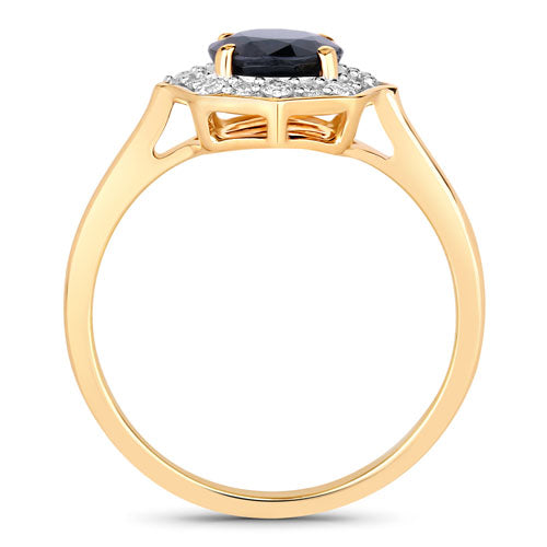 Bids.com 1.34 Carat Genuine Blue Sapphire and White Diamond 10K Yellow Gold Ring Rings