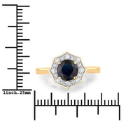 Bids.com 1.34 Carat Genuine Blue Sapphire and White Diamond 10K Yellow Gold Ring Rings