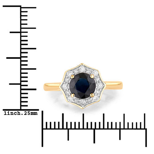 Bids.com 1.34 Carat Genuine Blue Sapphire and White Diamond 10K Yellow Gold Ring Rings