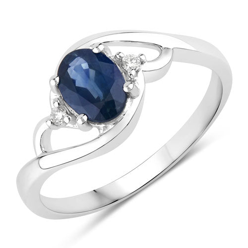 Bids.com 0.98 Carat Genuine Blue Sapphire and White Diamond 10K White Gold Ring Rings