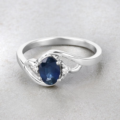 Bids.com 0.98 Carat Genuine Blue Sapphire and White Diamond 10K White Gold Ring Rings