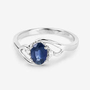 Bids.com 0.98 Carat Genuine Blue Sapphire and White Diamond 10K White Gold Ring Rings