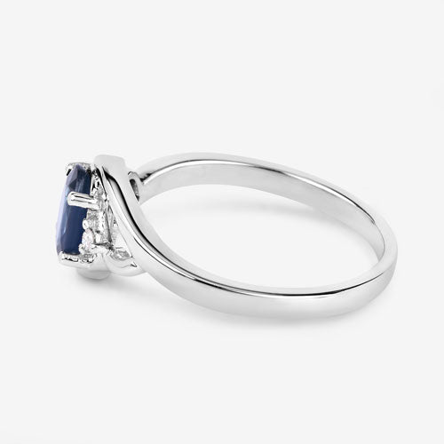 Bids.com 0.98 Carat Genuine Blue Sapphire and White Diamond 10K White Gold Ring Rings