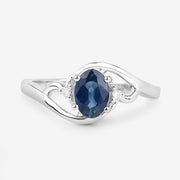 Bids.com 0.98 Carat Genuine Blue Sapphire and White Diamond 10K White Gold Ring Rings