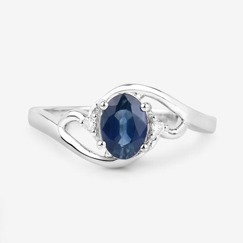 Bids.com 0.98 Carat Genuine Blue Sapphire and White Diamond 10K White Gold Ring Rings
