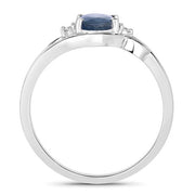 Bids.com 0.98 Carat Genuine Blue Sapphire and White Diamond 10K White Gold Ring Rings