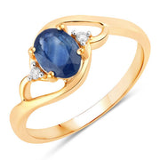 Bids.com 0.98 Carat Genuine Blue Sapphire and White Diamond 10K Yellow Gold Ring Rings
