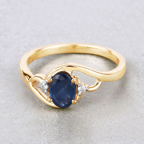 Bids.com 0.98 Carat Genuine Blue Sapphire and White Diamond 10K Yellow Gold Ring Rings