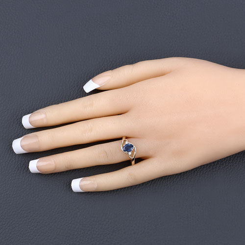 Bids.com 0.98 Carat Genuine Blue Sapphire and White Diamond 10K Yellow Gold Ring Rings