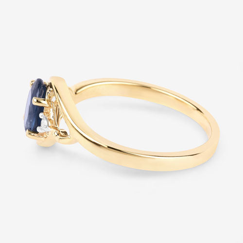 Bids.com 0.98 Carat Genuine Blue Sapphire and White Diamond 10K Yellow Gold Ring Rings