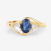 Bids.com 0.98 Carat Genuine Blue Sapphire and White Diamond 10K Yellow Gold Ring Rings