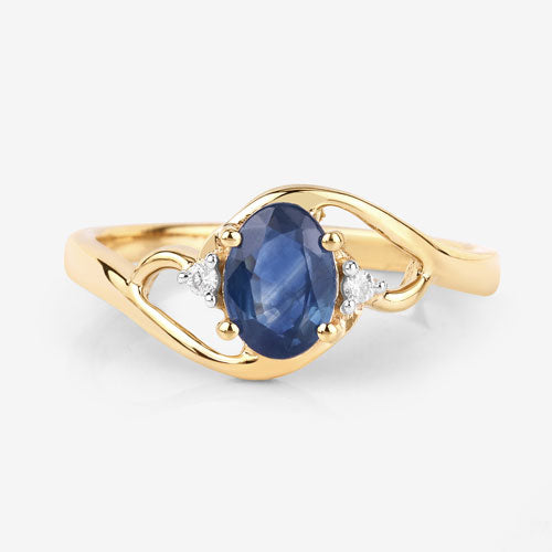 Bids.com 0.98 Carat Genuine Blue Sapphire and White Diamond 10K Yellow Gold Ring Rings