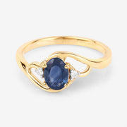 Bids.com 0.98 Carat Genuine Blue Sapphire and White Diamond 10K Yellow Gold Ring Rings