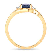 Bids.com 0.98 Carat Genuine Blue Sapphire and White Diamond 10K Yellow Gold Ring Rings