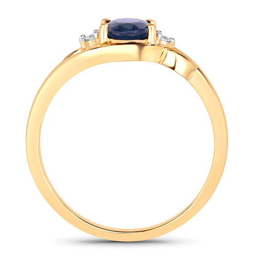 Bids.com 0.98 Carat Genuine Blue Sapphire and White Diamond 10K Yellow Gold Ring Rings