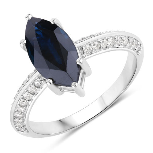 Bids.com 2.39 Carat Genuine Blue Sapphire and White Diamond 10K White Gold Ring Rings