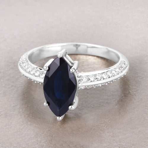Bids.com 2.39 Carat Genuine Blue Sapphire and White Diamond 10K White Gold Ring Rings