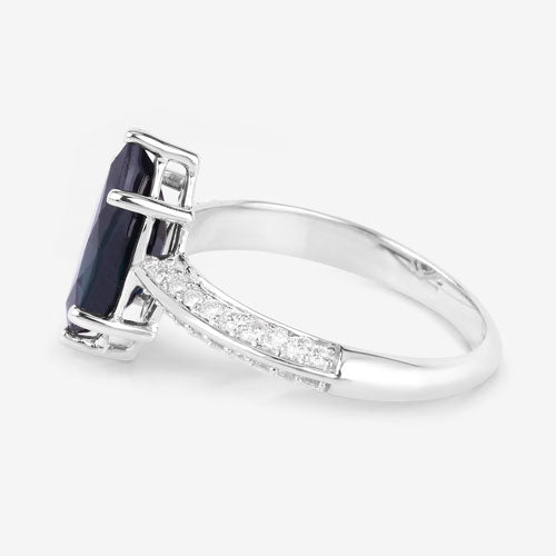 Bids.com 2.39 Carat Genuine Blue Sapphire and White Diamond 10K White Gold Ring Rings