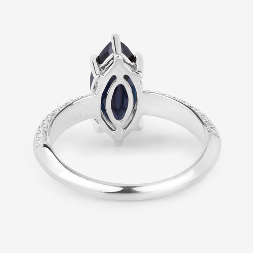 Bids.com 2.39 Carat Genuine Blue Sapphire and White Diamond 10K White Gold Ring Rings