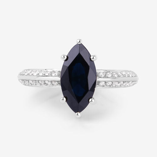 Bids.com 2.39 Carat Genuine Blue Sapphire and White Diamond 10K White Gold Ring Rings