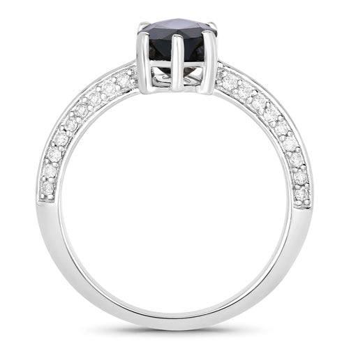 Bids.com 2.39 Carat Genuine Blue Sapphire and White Diamond 10K White Gold Ring Rings