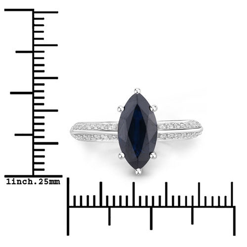 Bids.com 2.39 Carat Genuine Blue Sapphire and White Diamond 10K White Gold Ring Rings
