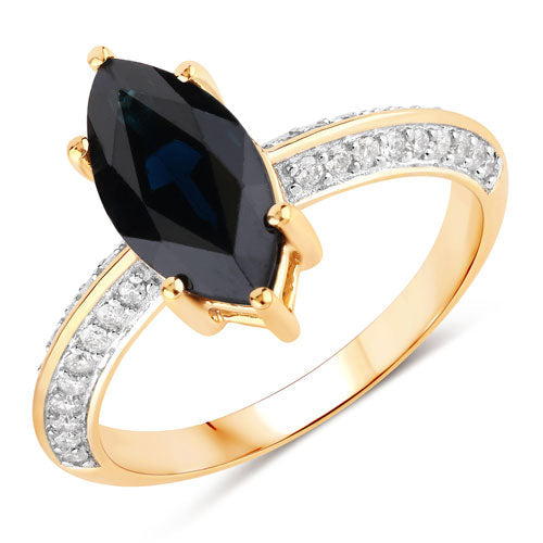 Bids.com 2.39 Carat Genuine Blue Sapphire and White Diamond 10K Yellow Gold Ring Rings