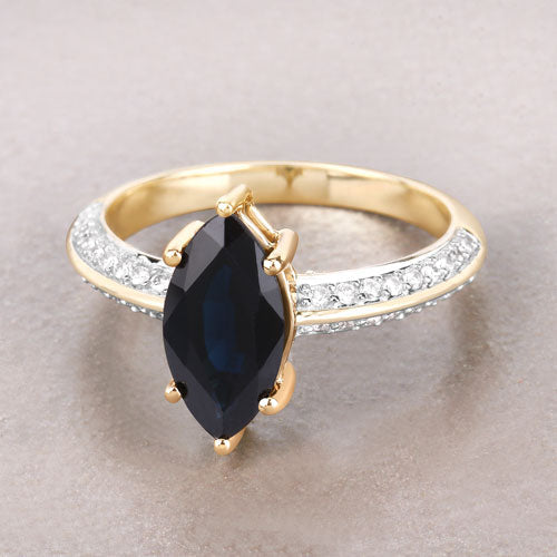 Bids.com 2.39 Carat Genuine Blue Sapphire and White Diamond 10K Yellow Gold Ring Rings