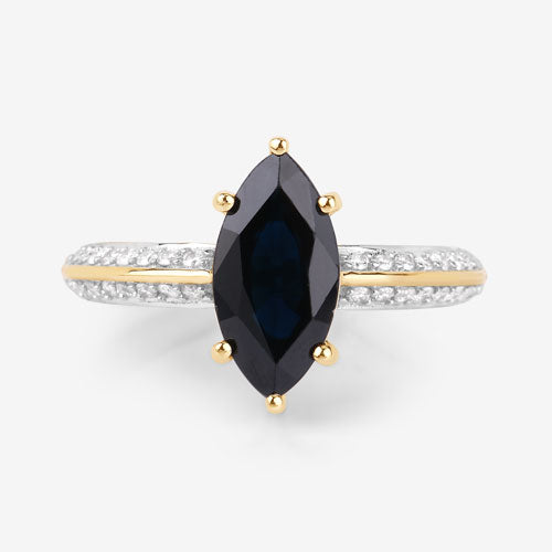 Bids.com 2.39 Carat Genuine Blue Sapphire and White Diamond 10K Yellow Gold Ring Rings