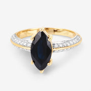 Bids.com 2.39 Carat Genuine Blue Sapphire and White Diamond 10K Yellow Gold Ring Rings