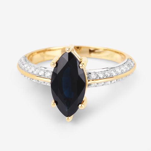 Bids.com 2.39 Carat Genuine Blue Sapphire and White Diamond 10K Yellow Gold Ring Rings