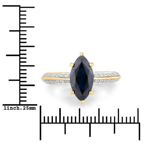Bids.com 2.39 Carat Genuine Blue Sapphire and White Diamond 10K Yellow Gold Ring Rings
