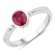 Bids.com 1.00 Carat Genuine Ruby and White Diamond 14K White Gold Ring Rings