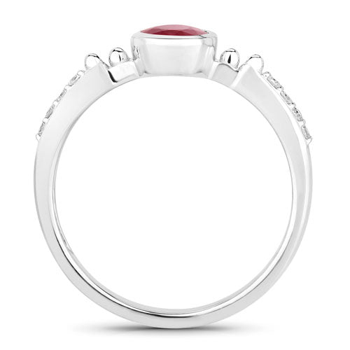 Bids.com 1.00 Carat Genuine Ruby and White Diamond 14K White Gold Ring Rings