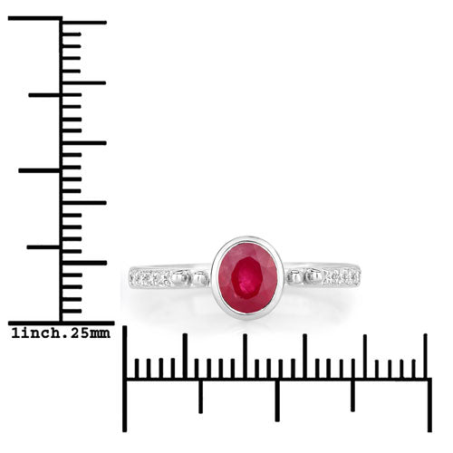 Bids.com 1.00 Carat Genuine Ruby and White Diamond 14K White Gold Ring Rings