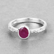 Bids.com 1.00 Carat Genuine Ruby and White Diamond 14K White Gold Ring Rings