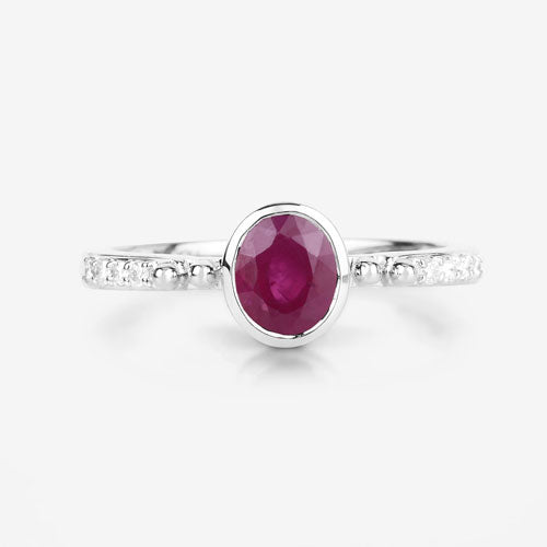 Bids.com 1.00 Carat Genuine Ruby and White Diamond 14K White Gold Ring Rings