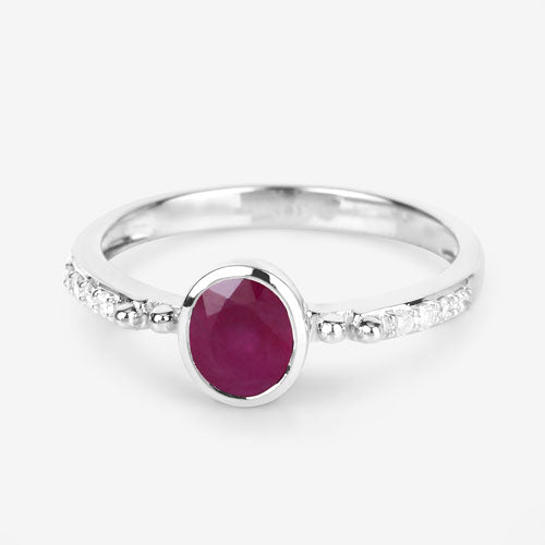 Bids.com 1.00 Carat Genuine Ruby and White Diamond 14K White Gold Ring Rings