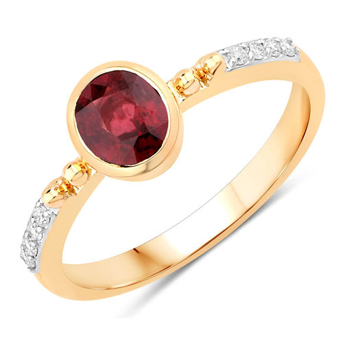 Bids.com 1.00 Carat Genuine Ruby and White Diamond 14K Yellow Gold Ring Rings