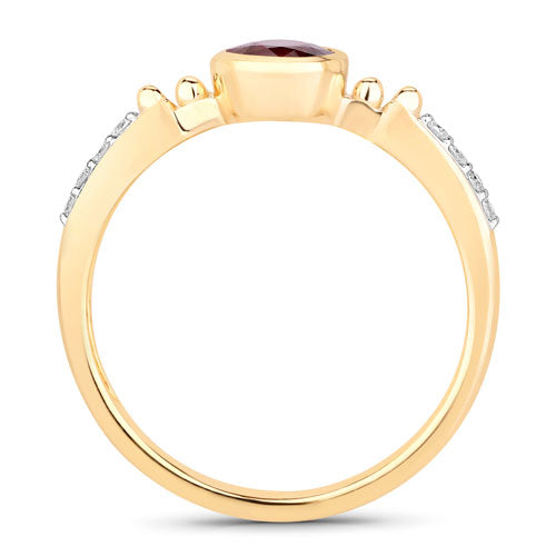 Bids.com 1.00 Carat Genuine Ruby and White Diamond 14K Yellow Gold Ring Rings