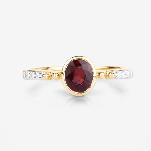 Bids.com 1.00 Carat Genuine Ruby and White Diamond 14K Yellow Gold Ring Rings
