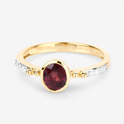 Bids.com 1.00 Carat Genuine Ruby and White Diamond 14K Yellow Gold Ring Rings