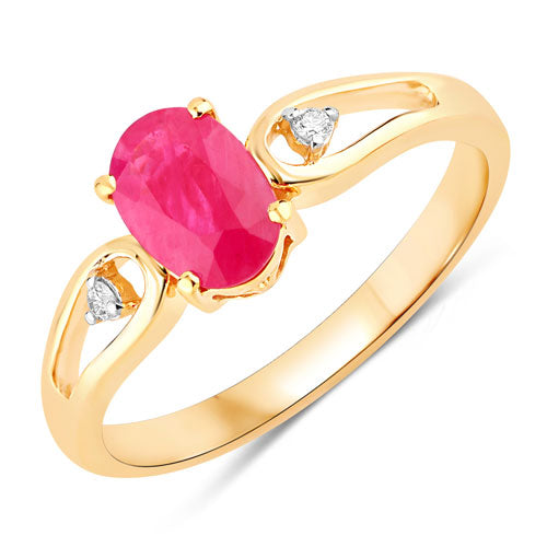 Bids.com 0.95 Carat Genuine Ruby and White Diamond 14K Yellow Gold Ring Rings