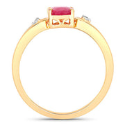 Bids.com 0.95 Carat Genuine Ruby and White Diamond 14K Yellow Gold Ring Rings