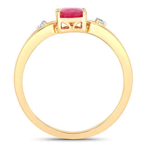 Bids.com 0.95 Carat Genuine Ruby and White Diamond 14K Yellow Gold Ring Rings