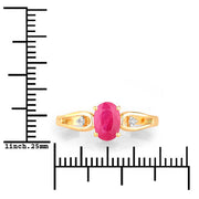 Bids.com 0.95 Carat Genuine Ruby and White Diamond 14K Yellow Gold Ring Rings