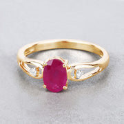 Bids.com 0.95 Carat Genuine Ruby and White Diamond 14K Yellow Gold Ring Rings