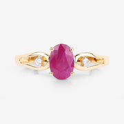 Bids.com 0.95 Carat Genuine Ruby and White Diamond 14K Yellow Gold Ring Rings