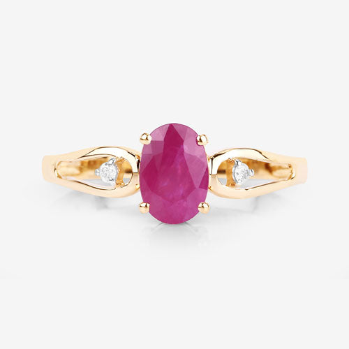 Bids.com 0.95 Carat Genuine Ruby and White Diamond 14K Yellow Gold Ring Rings